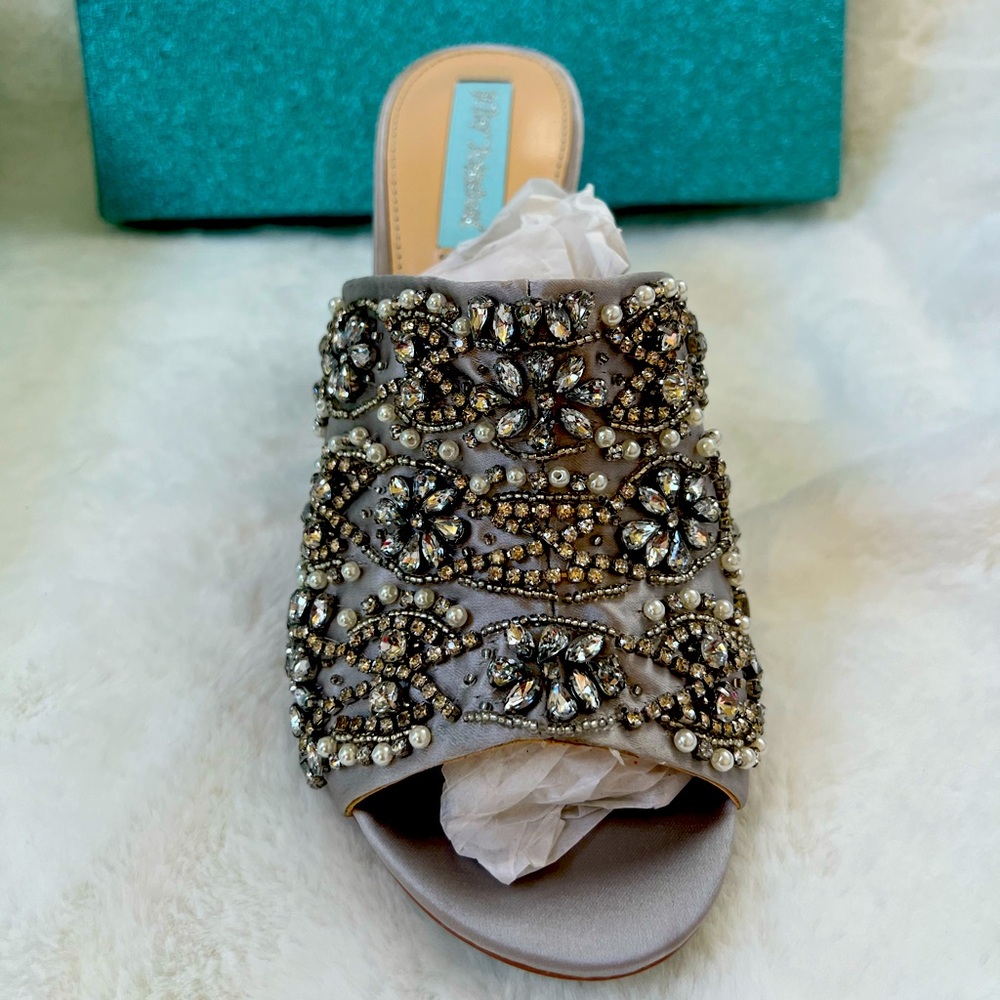 Brand new Blue by Betsey Johnson Silver Jeweled Mules (NWOT)